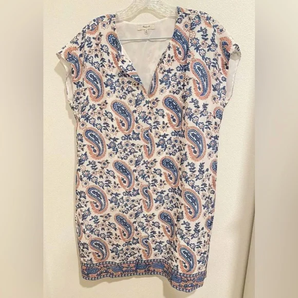 madewell silk paisley dress New Madewell Silk Cold-shoulder Dress Watercolor Paisley Dusty Pink Sz Xxs G6410